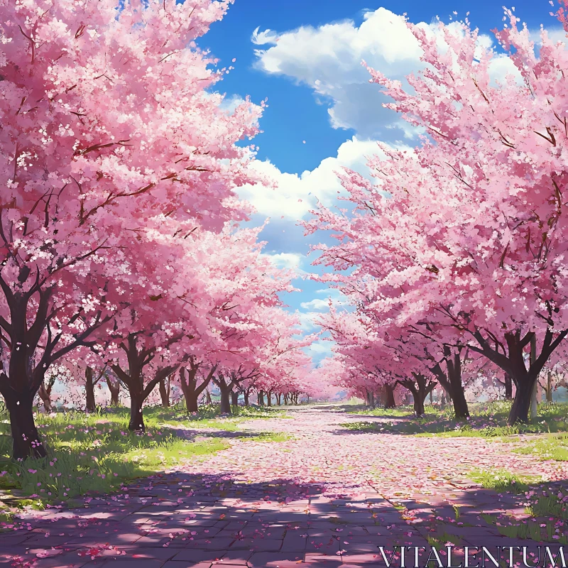 Picturesque Cherry Blossom Pathway AI Image