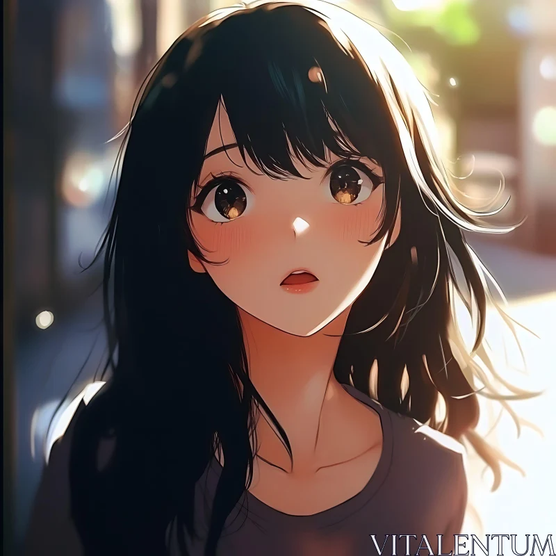 Expressive Anime Girl in Soft Sunlight AI Image