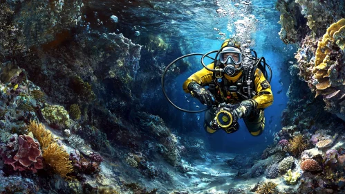 Diver in the deep sea