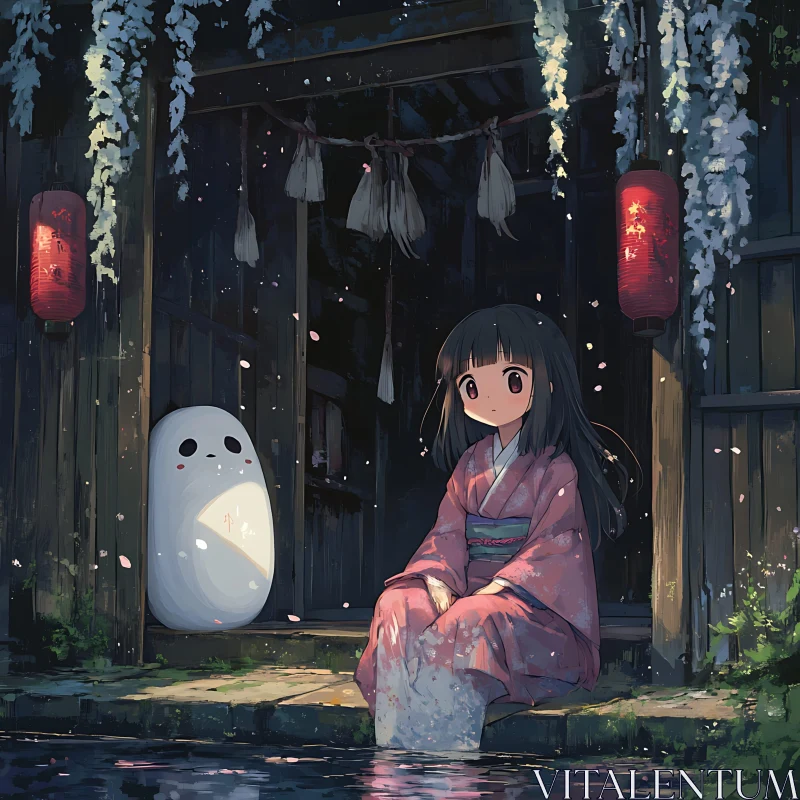 AI ART Serene Anime Night with Traditional Elements