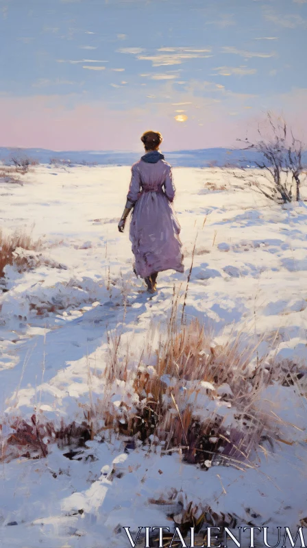 Solitary Figure in Snowy Landscape AI Image