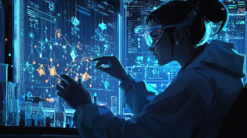 Woman Scientist Holographic Data Analysis