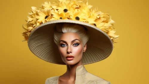 Fashion Portrait: Woman with Yellow Flower Hat - Aristocratic Vibes