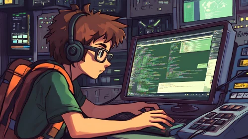 Young Programmer Coding on Computer