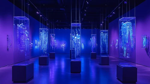 Sculptures in Blue Light Art Gallery