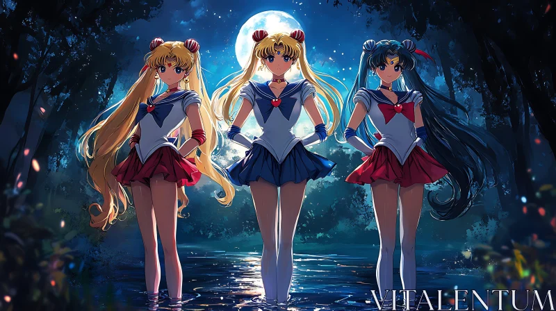 Enchanted Forest Anime Scene Under Moonlight