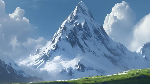 Alpine Mountain Scene with Green Meadow