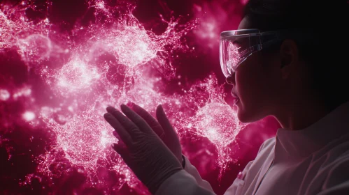 Future Tech: Scientist and Glowing Particles