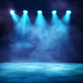 Illuminated Blue Stage with Smoke
