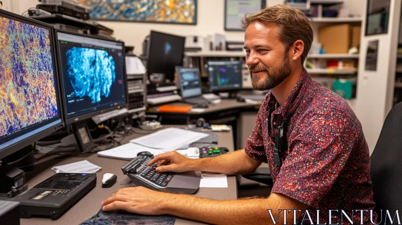 Man Analyzing Data on Multiple Screens