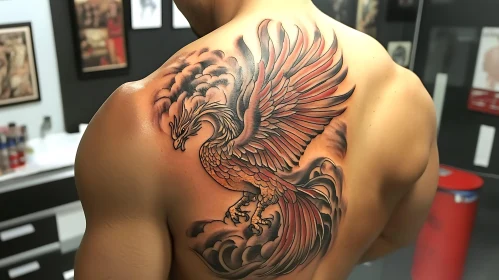 Fiery Phoenix Back Tattoo Design