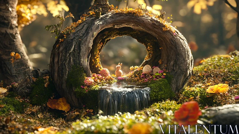 Woodland Rabbit at Mossy Waterfall