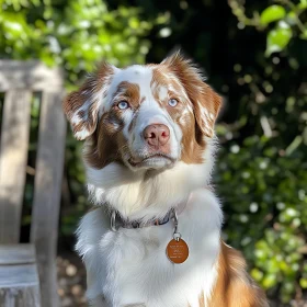 Portrait of a Dog with Brown and White Fur and Blue Eyes