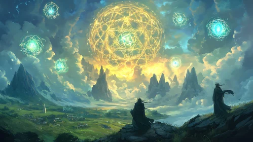 Mystical Figures and Glowing Orbs