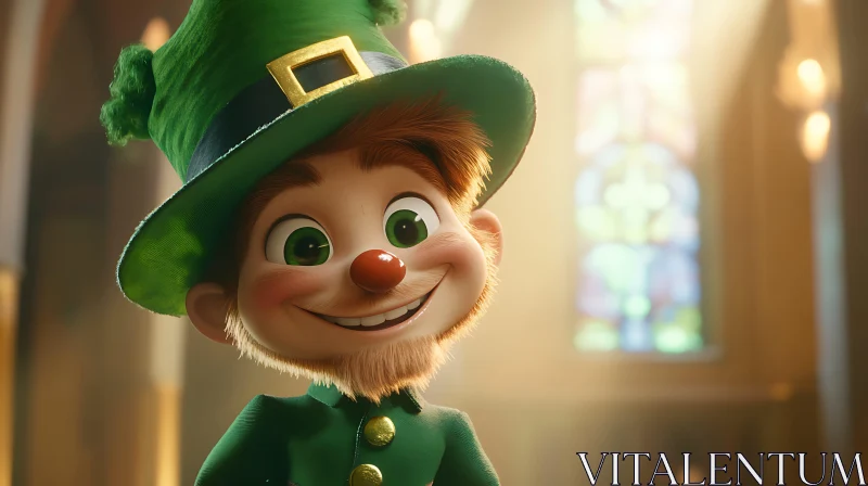 AI ART Smiling Leprechaun with Green Hat