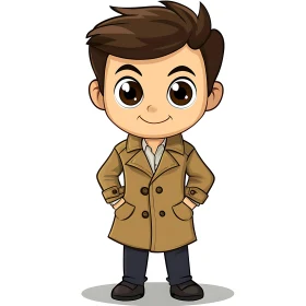 Illustrated Cartoon Boy with Brown Hair