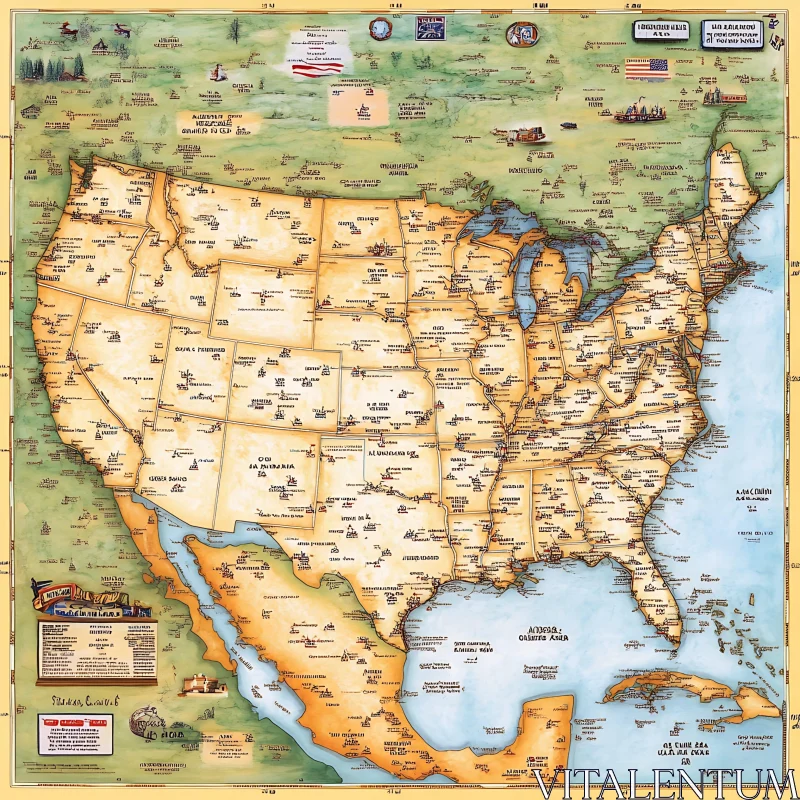 Antique Style United States Map