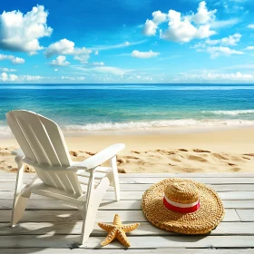 Seaside Relaxation: Chair, Starfish, and Ocean View