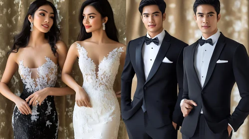 Sophisticated Fashion: Women's Dresses and Men's Tuxedos