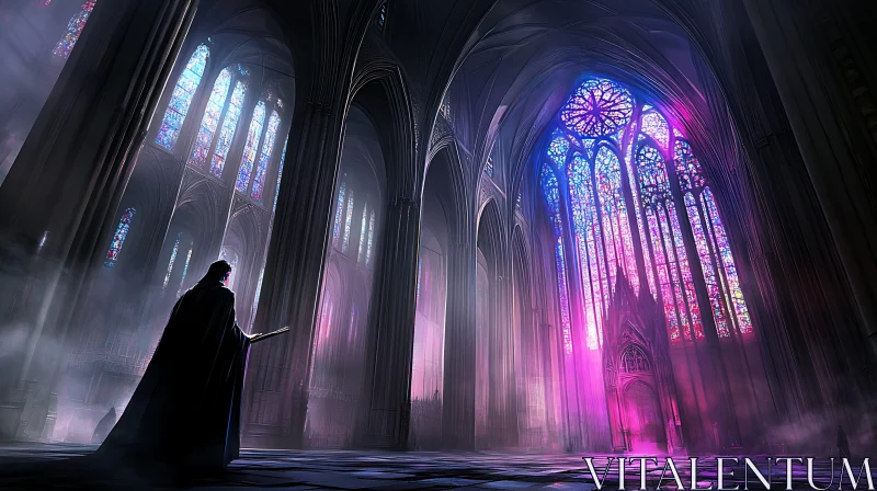 Grand Cathedral Interior with Reading Figure