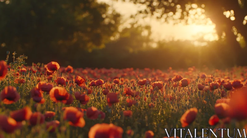 Sunset over a Field of Red Poppies