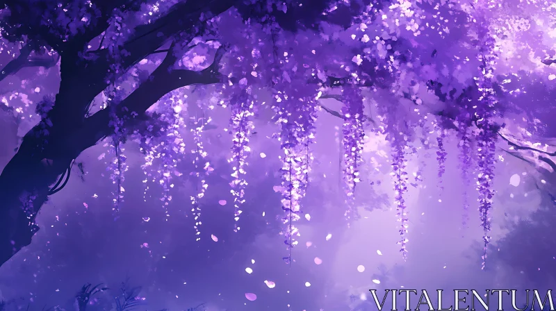 Tranquil Nature with Blossoming Purple Tree