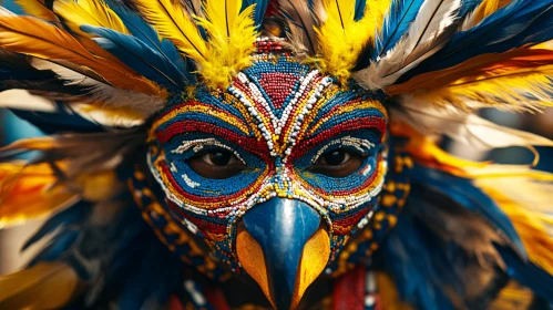 Feathered Bird Mask Close-Up