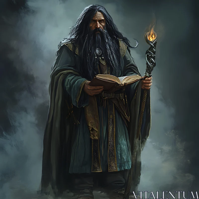 Mystical Wizard Reading Magic Book