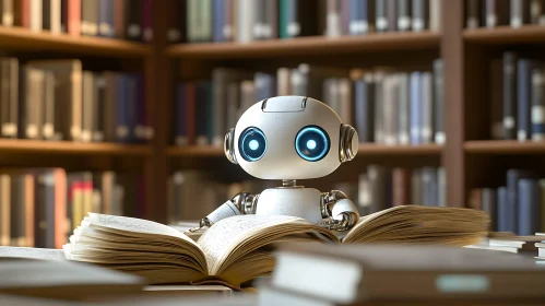 AI Robot Studying in Library