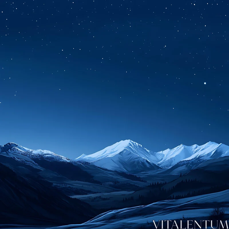 Nightscape of Mountains and Stars AI Image