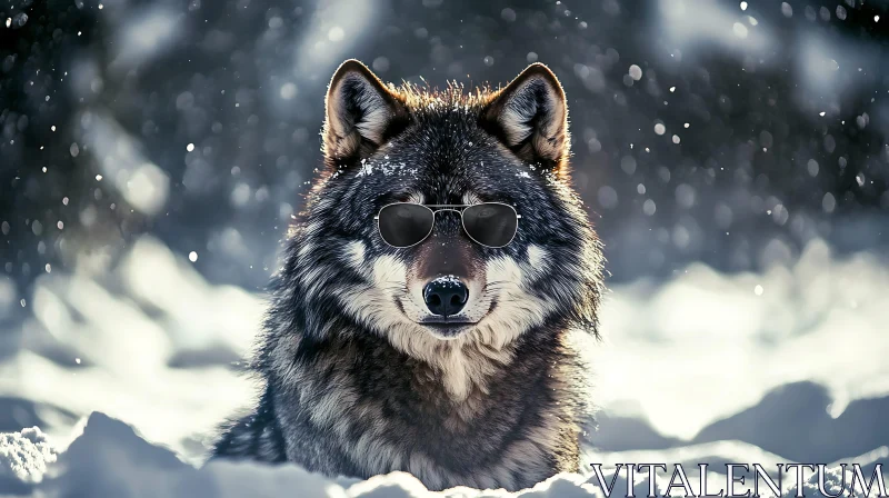 Wolf with Glasses in Winter Wonderland