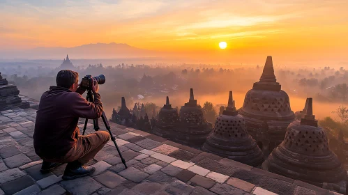 Misty Temple Sunrise Photo