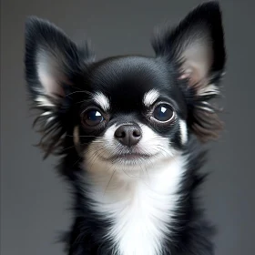 Close-Up of a Cute Black and White Chihuahua Puppy