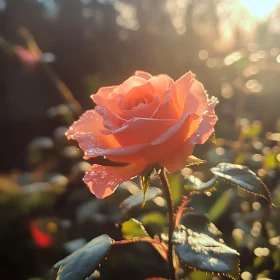 Rose with Dew Drops in Morning Light