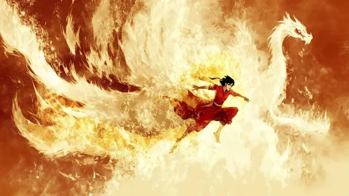 Ethereal Phoenix and Leaping Figure