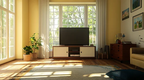 Sunlit Home Interior with TV