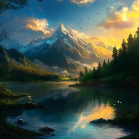 Scenic Mountain Lake at Sunset