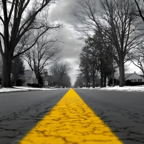 Monochrome Road with Yellow Stripe