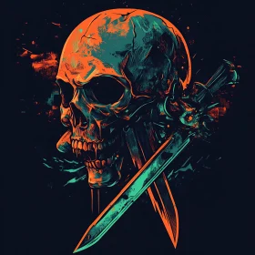 Orange and Teal Skull Illustration