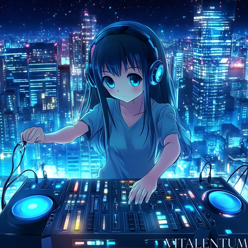 DJ Girl in Animated City at Night