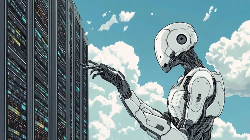 Futuristic Robot and Server Array