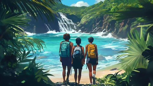 Seaside View with Waterfall