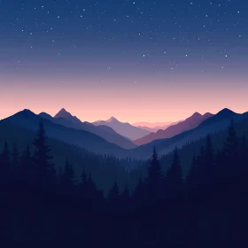 Layered Mountains Under Night Sky