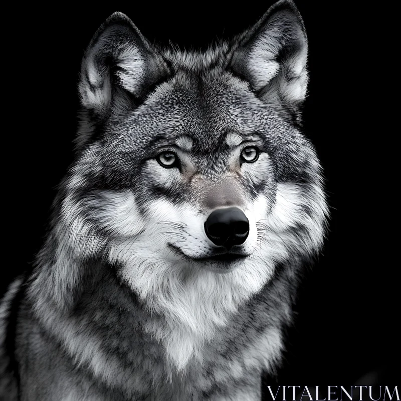 AI ART Monochrome Wolf Face Close-up