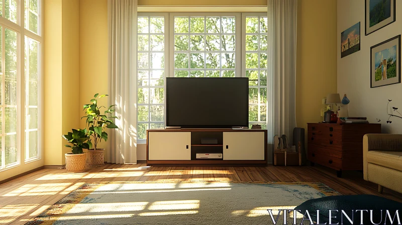 Sunlit Home Interior with TV