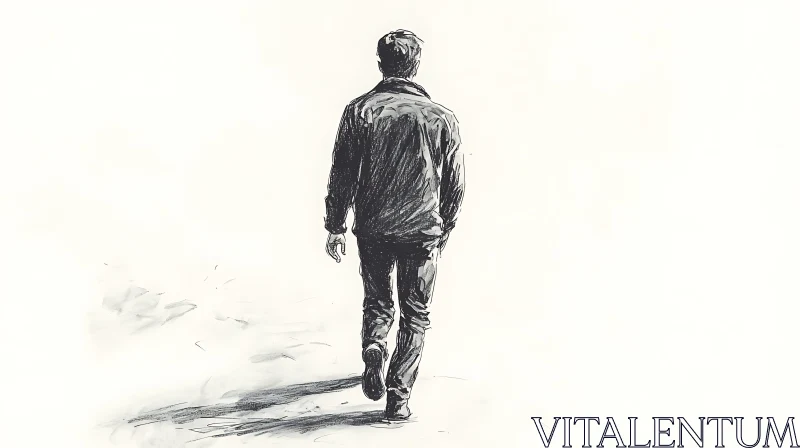 AI ART Man Walking Away: A Study in Monochrome