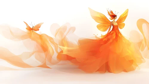Butterfly Woman in Orange Dress