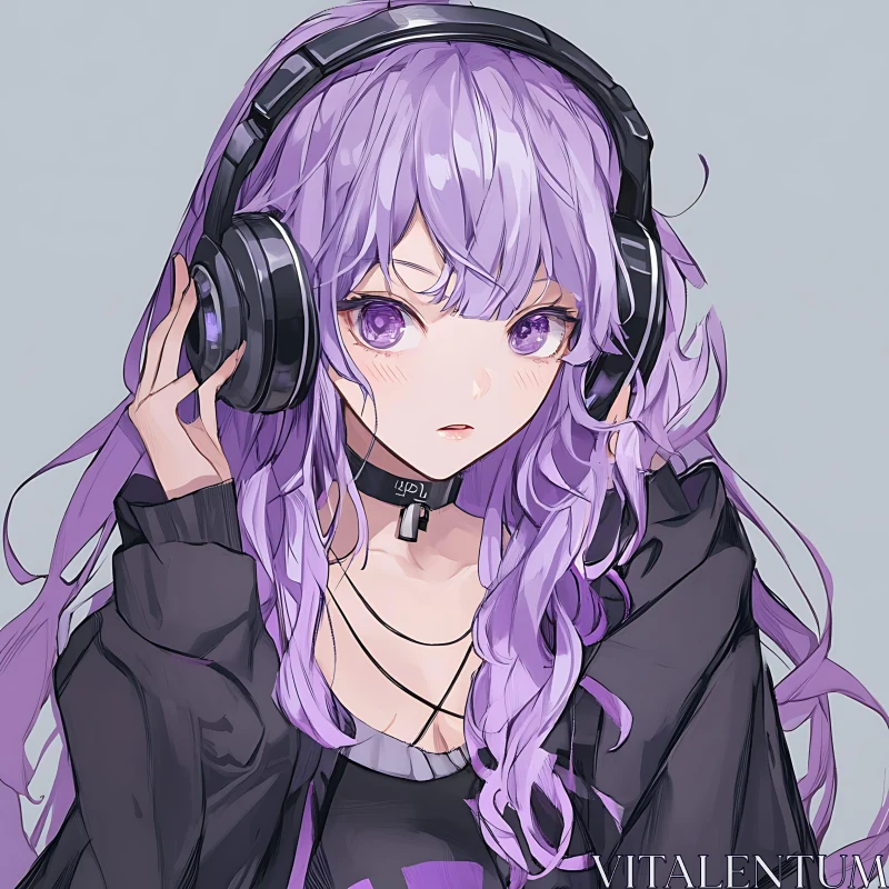 Stylish Anime Girl with Black Headphones AI Image