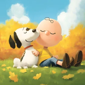 Cartoon Boy and Dog Friendship