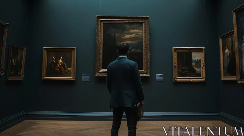Man Contemplates Art in Museum